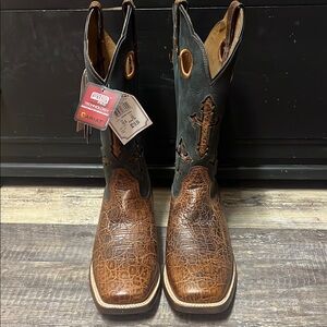 Ariat Brown and Black Cowboy Boots with Square Toe